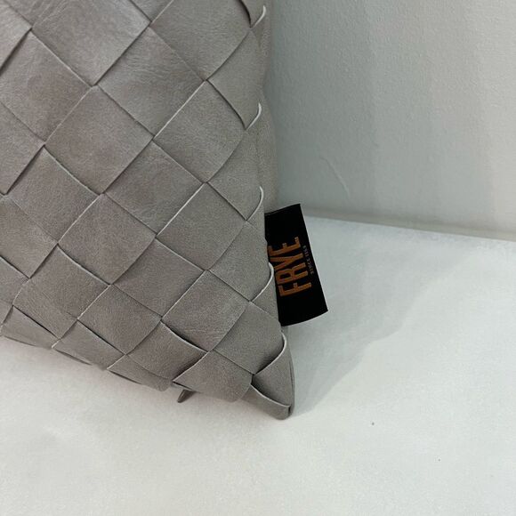 FRYE Leather Woven Rectangular Accent Throw Pillow Cover Grey Geige 20x13 - Picture 4 of 5